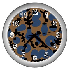 Superfiction Object Blue Black Brown Pattern Wall Clocks (silver) 