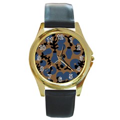 Superfiction Object Blue Black Brown Pattern Round Gold Metal Watch