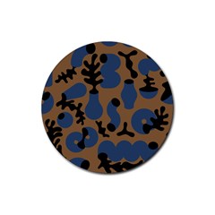 Superfiction Object Blue Black Brown Pattern Rubber Round Coaster (4 Pack) 