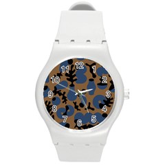 Superfiction Object Blue Black Brown Pattern Round Plastic Sport Watch (m) by Mariart