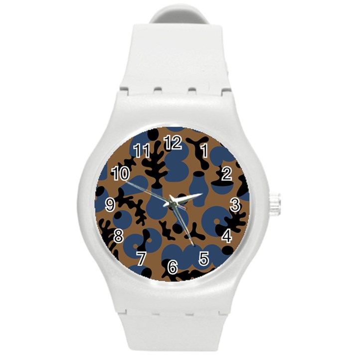 Superfiction Object Blue Black Brown Pattern Round Plastic Sport Watch (M)