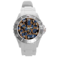 Superfiction Object Blue Black Brown Pattern Round Plastic Sport Watch (l)