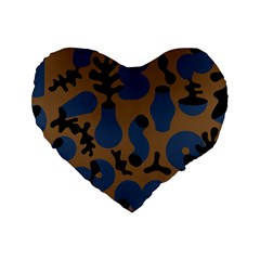 Superfiction Object Blue Black Brown Pattern Standard 16  Premium Heart Shape Cushions