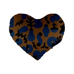 Superfiction Object Blue Black Brown Pattern Standard 16  Premium Flano Heart Shape Cushions by Mariart