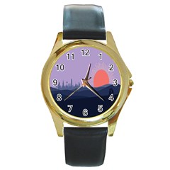 Wedding Lavender Moon Romantic Natural Round Gold Metal Watch