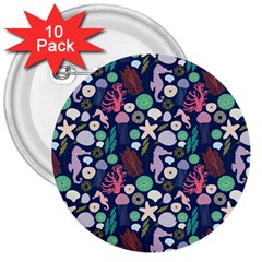 Seahorses Jellyfish Seaworld Sea  Beach Swiim 3  Buttons (10 pack) 