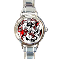 Vector Red Black White Camo Advance Round Italian Charm Watch by Mariart