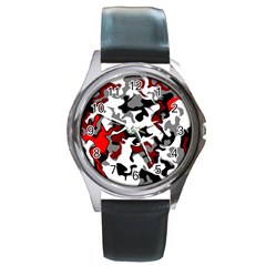 Vector Red Black White Camo Advance Round Metal Watch by Mariart