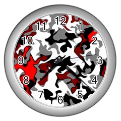 Vector Red Black White Camo Advance Wall Clocks (silver)  by Mariart