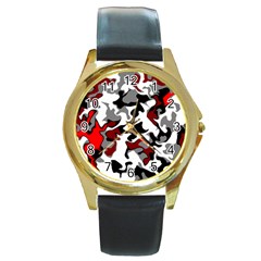 Vector Red Black White Camo Advance Round Gold Metal Watch