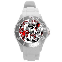 Vector Red Black White Camo Advance Round Plastic Sport Watch (l) by Mariart