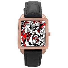 Vector Red Black White Camo Advance Rose Gold Leather Watch 