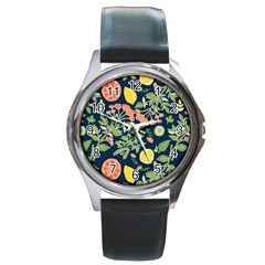 Summer Fruite Orange Lemmon Tomato Round Metal Watch by Mariart