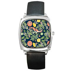 Summer Fruite Orange Lemmon Tomato Square Metal Watch