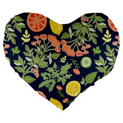 Summer Fruite Orange Lemmon Tomato Large 19  Premium Flano Heart Shape Cushions by Mariart