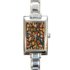 Tribal Ethnic Blue Gold Culture Rectangle Italian Charm Watch