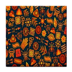 Tribal Ethnic Blue Gold Culture Tile Coasters