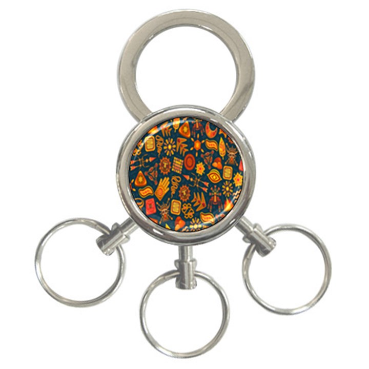 Tribal Ethnic Blue Gold Culture 3-Ring Key Chains