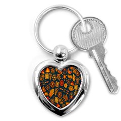 Tribal Ethnic Blue Gold Culture Key Chains (heart) 