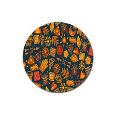 Tribal Ethnic Blue Gold Culture Magnet 3  (round)