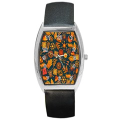 Tribal Ethnic Blue Gold Culture Barrel Style Metal Watch