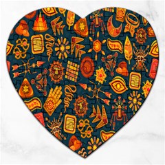 Tribal Ethnic Blue Gold Culture Jigsaw Puzzle (heart)