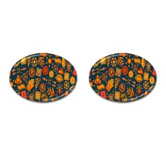 Tribal Ethnic Blue Gold Culture Cufflinks (oval)