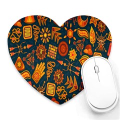 Tribal Ethnic Blue Gold Culture Heart Mousepads by Mariart