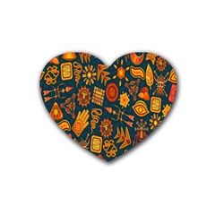 Tribal Ethnic Blue Gold Culture Rubber Coaster (heart) 