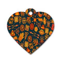 Tribal Ethnic Blue Gold Culture Dog Tag Heart (one Side) by Mariart