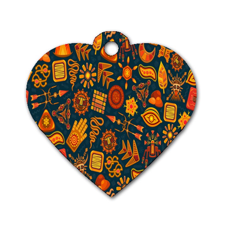 Tribal Ethnic Blue Gold Culture Dog Tag Heart (Two Sides)