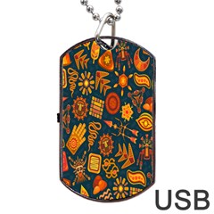 Tribal Ethnic Blue Gold Culture Dog Tag Usb Flash (two Sides) by Mariart