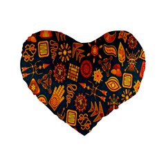 Tribal Ethnic Blue Gold Culture Standard 16  Premium Heart Shape Cushions