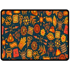 Tribal Ethnic Blue Gold Culture Double Sided Fleece Blanket (large) 