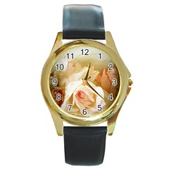 Roses Vintage Playful Romantic Round Gold Metal Watch by Celenk