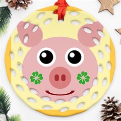 Luck Lucky Pig Pig Lucky Charm Round Filigree Ornament (two Sides) by Celenk