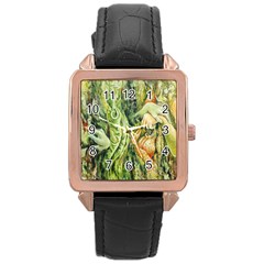 Chung Chao Yi Automatic Drawing Rose Gold Leather Watch  by Celenk