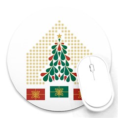 Christmas Tree Present House Star Round Mousepads by Celenk