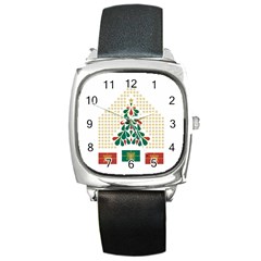 Christmas Tree Present House Star Square Metal Watch by Celenk