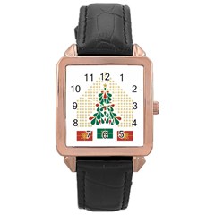 Christmas Tree Present House Star Rose Gold Leather Watch  by Celenk