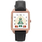 Christmas Tree Present House Star Rose Gold Leather Watch  Front