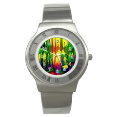 Abstract Vibrant Colour Botany Stainless Steel Watch by Celenk