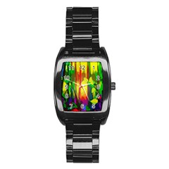 Abstract Vibrant Colour Botany Stainless Steel Barrel Watch