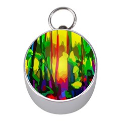 Abstract Vibrant Colour Botany Mini Silver Compasses