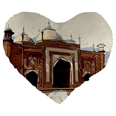 Agra Taj Mahal India Palace Large 19  Premium Flano Heart Shape Cushions by Celenk