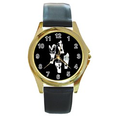 Kiss Band Logo Round Gold Metal Watch by Celenk