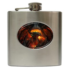 Dragon Legend Art Fire Digital Fantasy Hip Flask (6 Oz) by Celenk