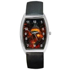 Dragon Legend Art Fire Digital Fantasy Barrel Style Metal Watch by Celenk