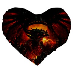 Dragon Legend Art Fire Digital Fantasy Large 19  Premium Heart Shape Cushions by Celenk