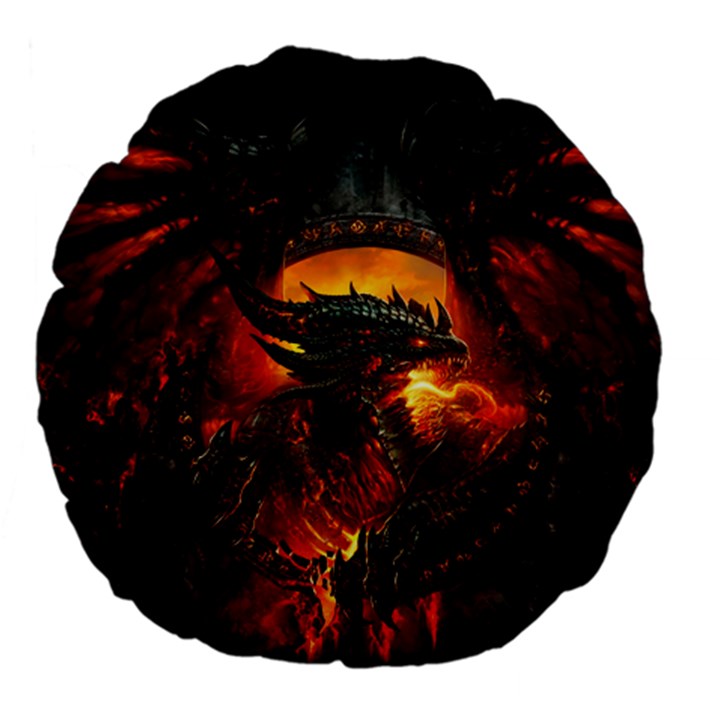 Dragon Legend Art Fire Digital Fantasy Large 18  Premium Flano Round Cushions